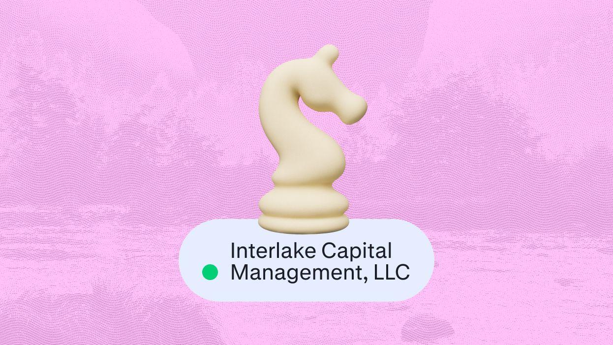 Chess piece on pink background with the text, "Interlake Capital Management, LLC"